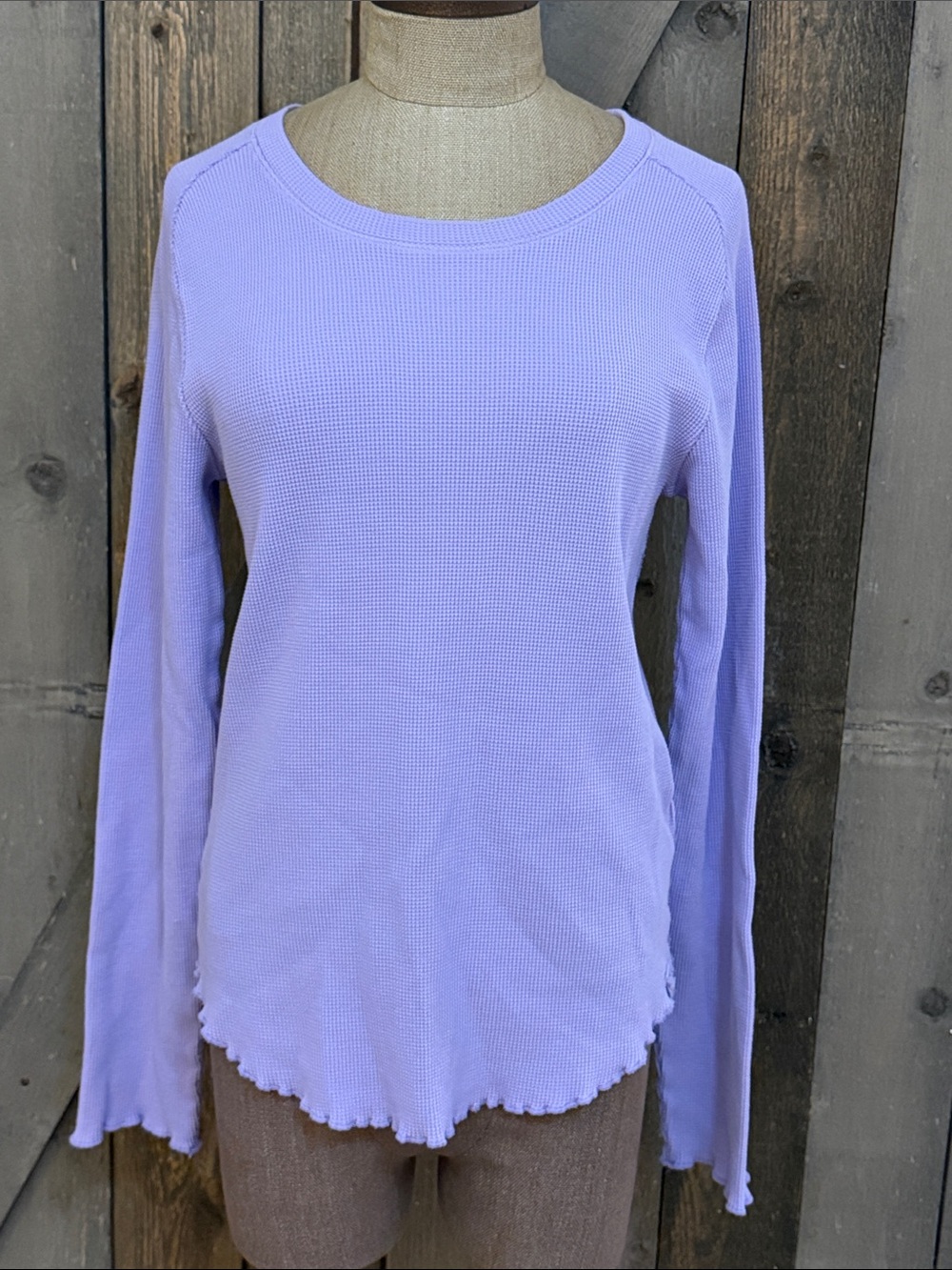 Free People We The Free Lavender Waffle Knit Thermal Top Lettuce Hem Boho Large